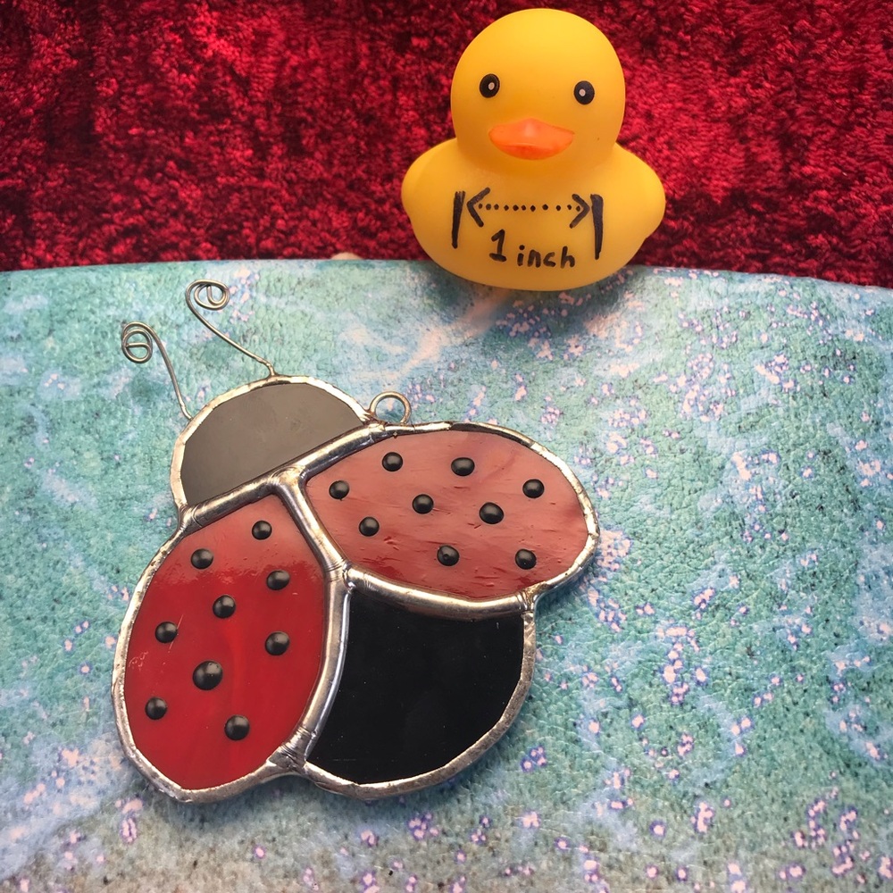 Stained Glass Ladybug Textured Sun Catcher Hanging Window Art Cute Hand Crafted!